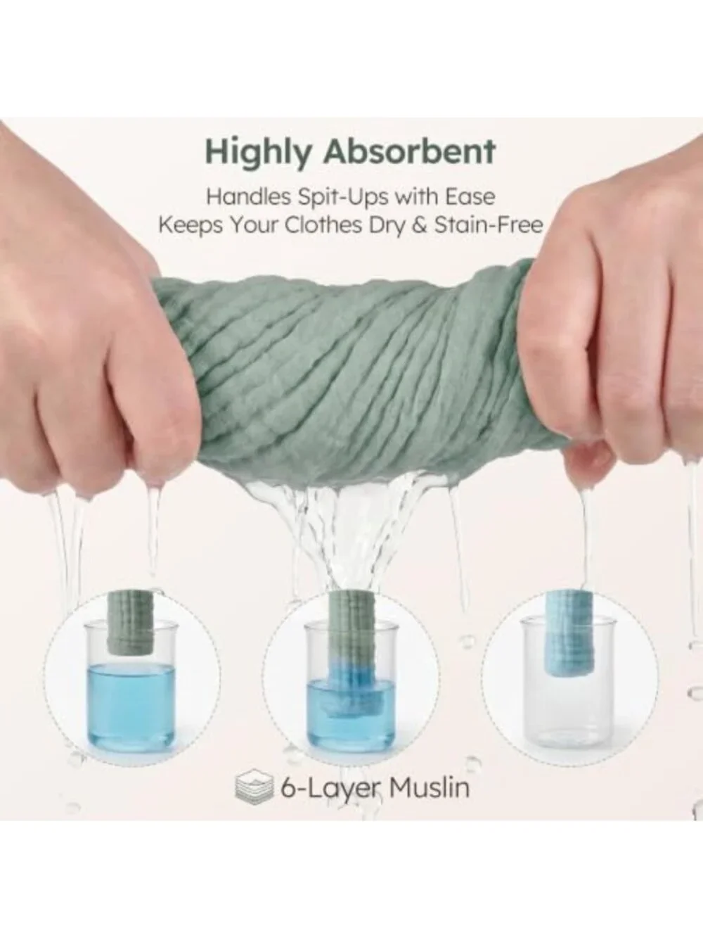 Organic Cotton Muslin Burp Cloths for Baby - 10 Pack, Large & Soft, Dark Green